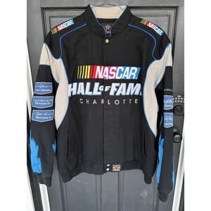 Vintage NASCAR Hall Of Fame Jacket Black Blue Coat Charlotte‎ Mens 3XL JH Design